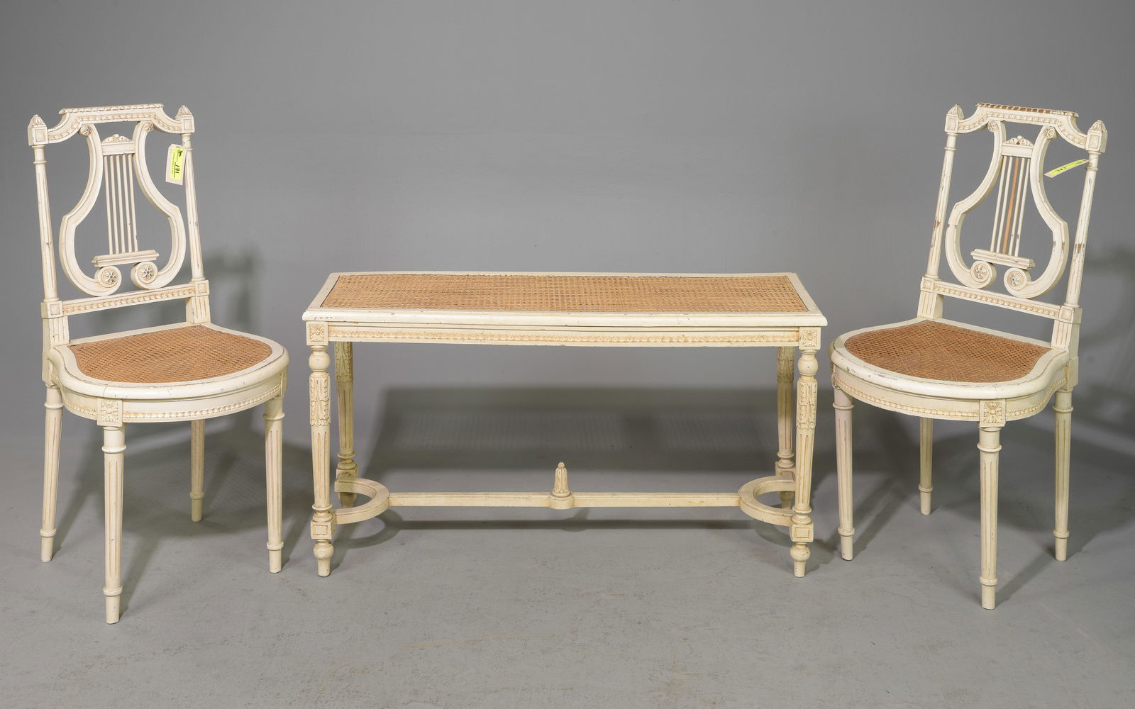 Louis XVI Style Pair of Caned Chairs & Bench (1 of 7)