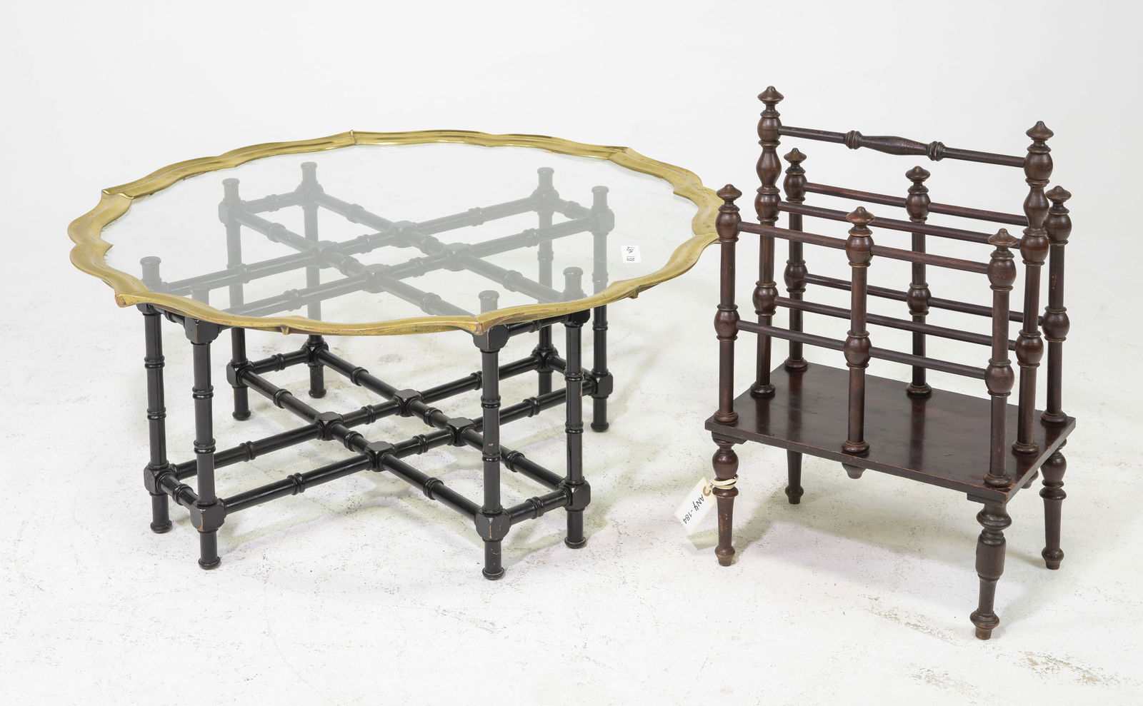 Brass Banded Glass Top Coffee Table & Magazine Rack (1 of 5)