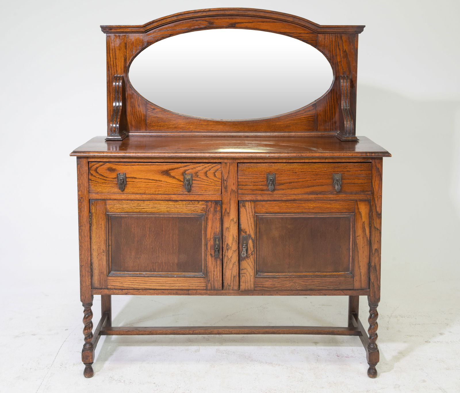 British Oak Barley Twist Mirror Back Buffet (1 of 7)