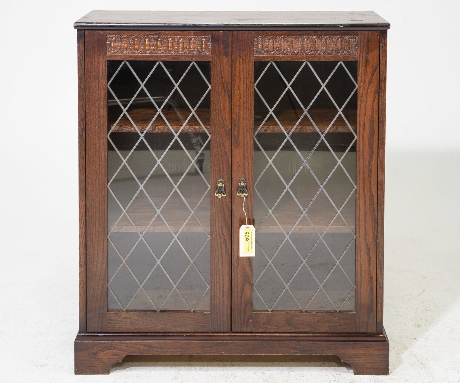 British Oak Leaded Glass Bookcase c.1930's: British Oak Leaded Glass Bookcase c.1930's - 38 in tall x 33 x 12