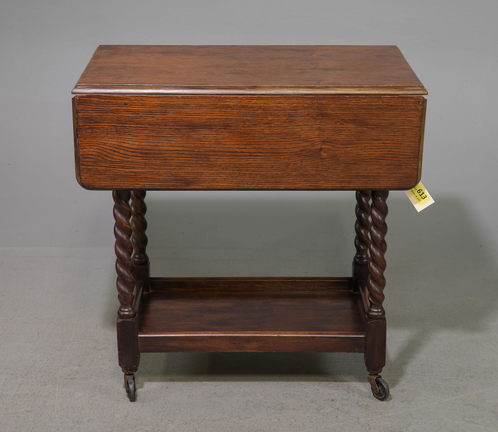 British Oak Barley Twist Drop Leaf Trolley: British Oak Barley Twist Drop Leaf Trolley c.1920's-30's - 29 in tall x 29 x 18, Leaves add an additional 8.5 inches each