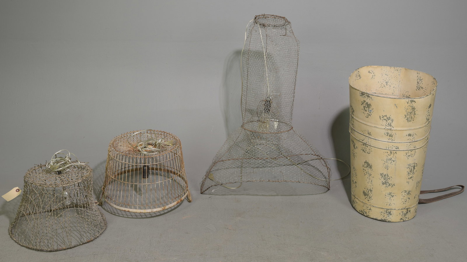 3 Fish / Oyster Basket Chandeliers & Grape Hod: 3 Fish / Oyster Basket Chandeliers & Grape Hod - Grape hod is 25.5 in tall x 16 x 15
