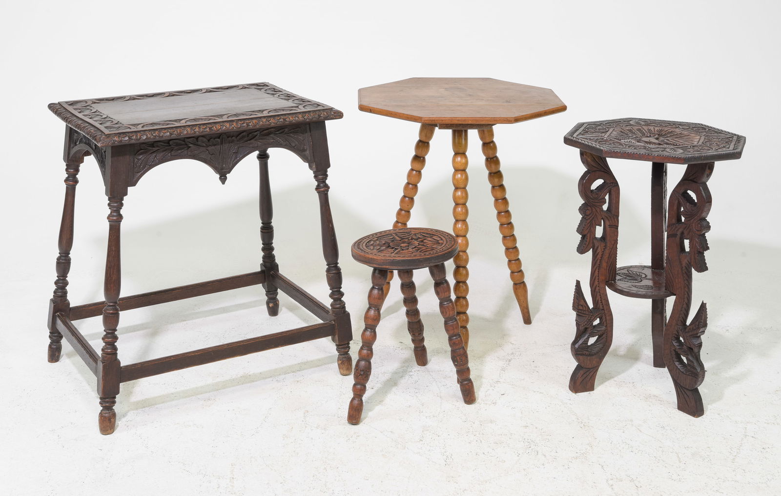 4pc - Assorted British Oak Tables & 1 Stool (1 of 6)