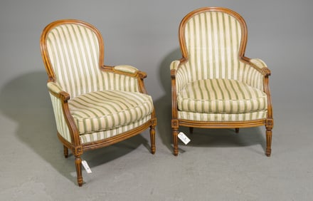 Louis XVI Style Pair of Beech Wood Bergere Chairs