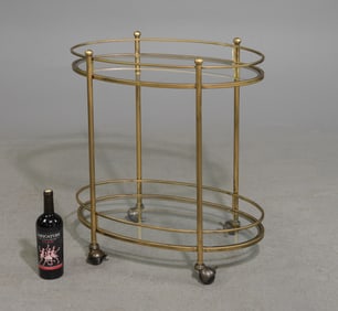 French Two Tier Gold Brushed Metal Bar Cart