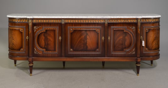 Louis XVI Style White Marble Top Mahogany Sideboard