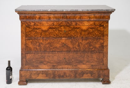Louis Philippe Style Walnut Grey Marble Top Chest