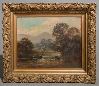 Gold Framed Oil on Board Landscape - L. Edgar