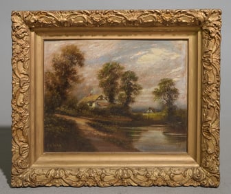 Gold Framed Oil on Board Landscape - W. King