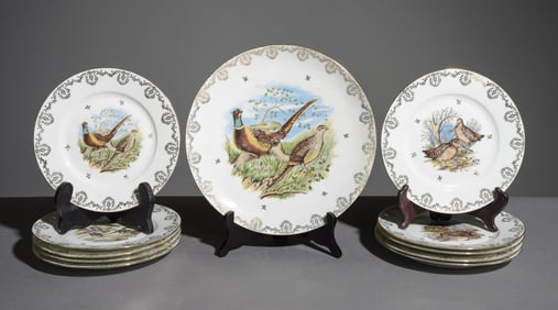 11pc French Hunt / Pheasant Plate Set