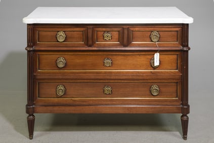 Louis XVI Style White Marble Top Mahogany Chest #1