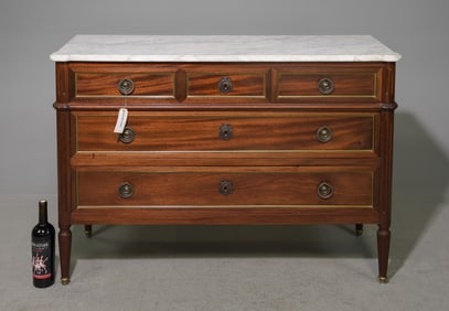 Louis XVI Style White Marble Top Mahogany Chest #2