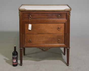 Louis XVI Style White Marble Top Chest with Gallery