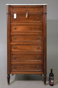 Louis XVI Style White Marble Top Semainier / Chest