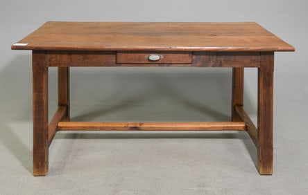 French Single Drawer Solid Oak Writing Table