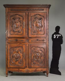 French Louis XV Style Carved Oak Cupboard