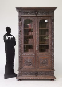 Renaissance Style Carved Dark Oak Bookcase