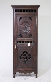 Breton Style Carved Oak Bonnetiere / Hall Robe