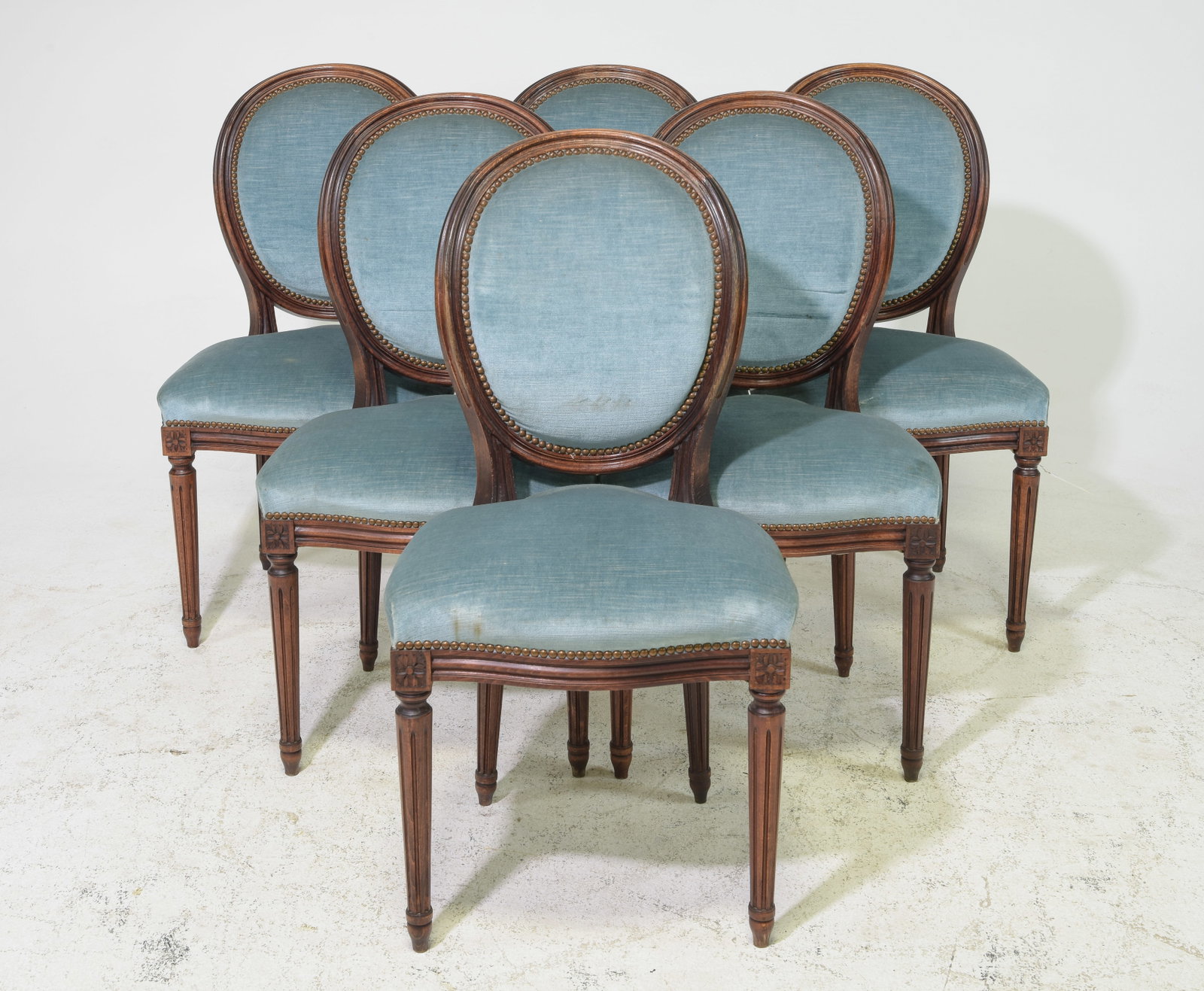 Set of 6 Louis XVI Style Balloon Back Dining Chairs: Set of 6 French Louis XVI Style Balloon Back Dining Chairs - 36.5 inches tall x 19 x 19, Seat height Is 19 inches