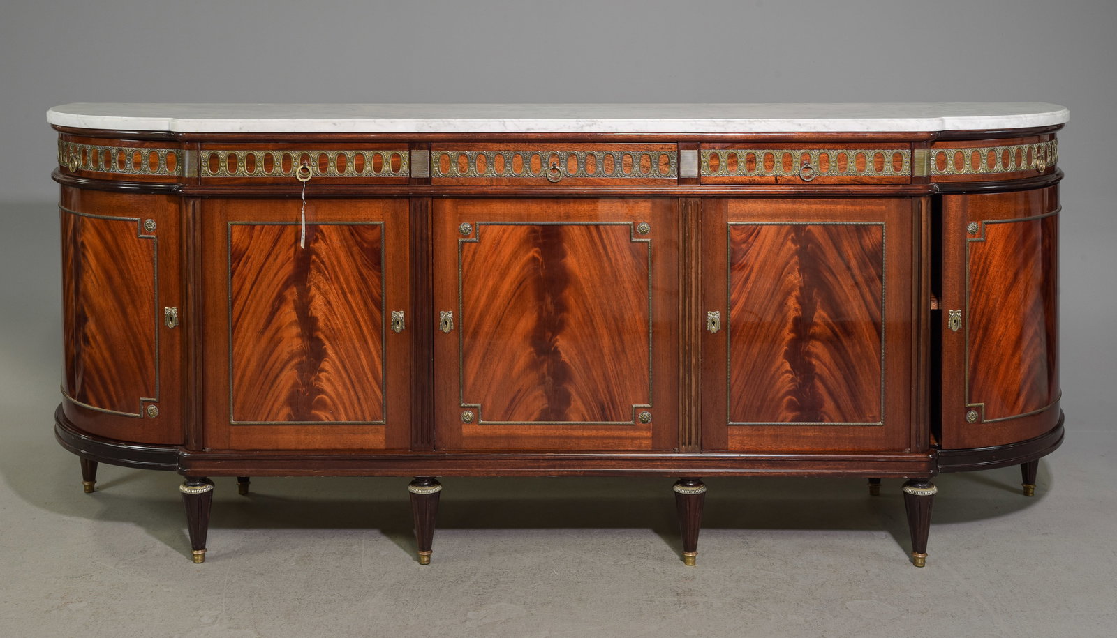 Louis XVI Style Mahogany White Marble Top Sideboard: French Louis XVI Style Mahogany White Marble Top Sideboard - 41 inches tall x 102.5 x 23