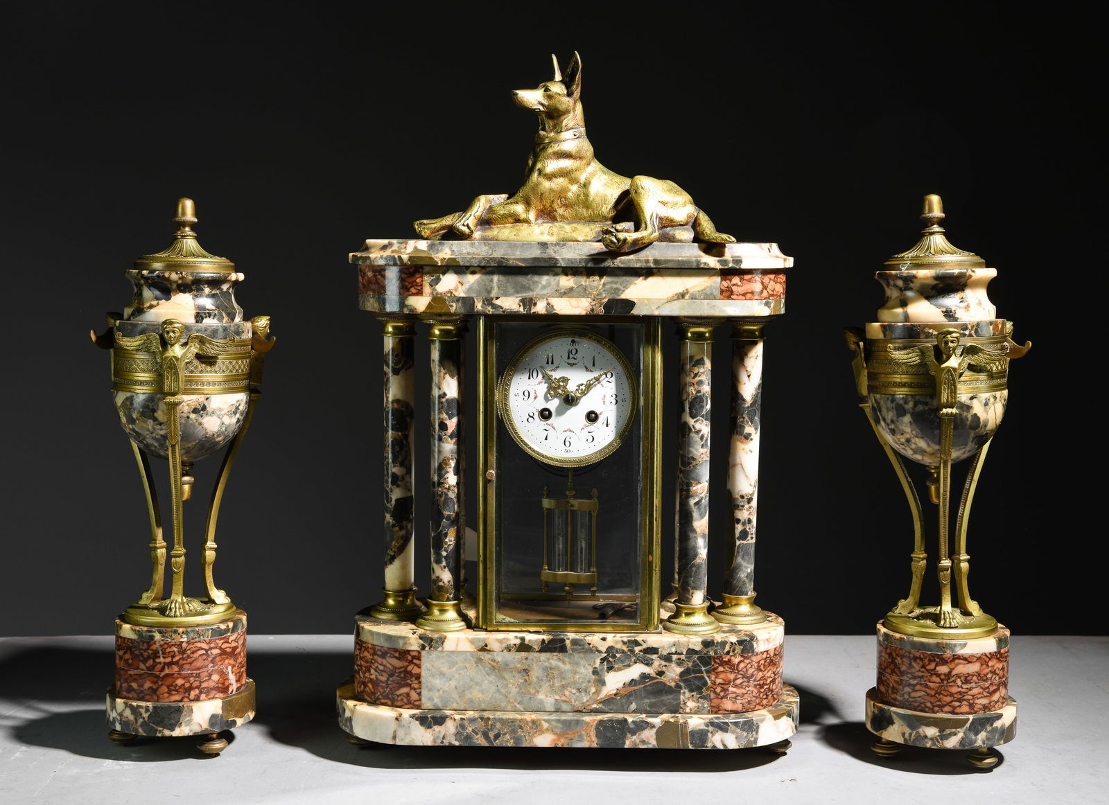 French Empire Style Marble Clock with Garnitures (1 of 9)