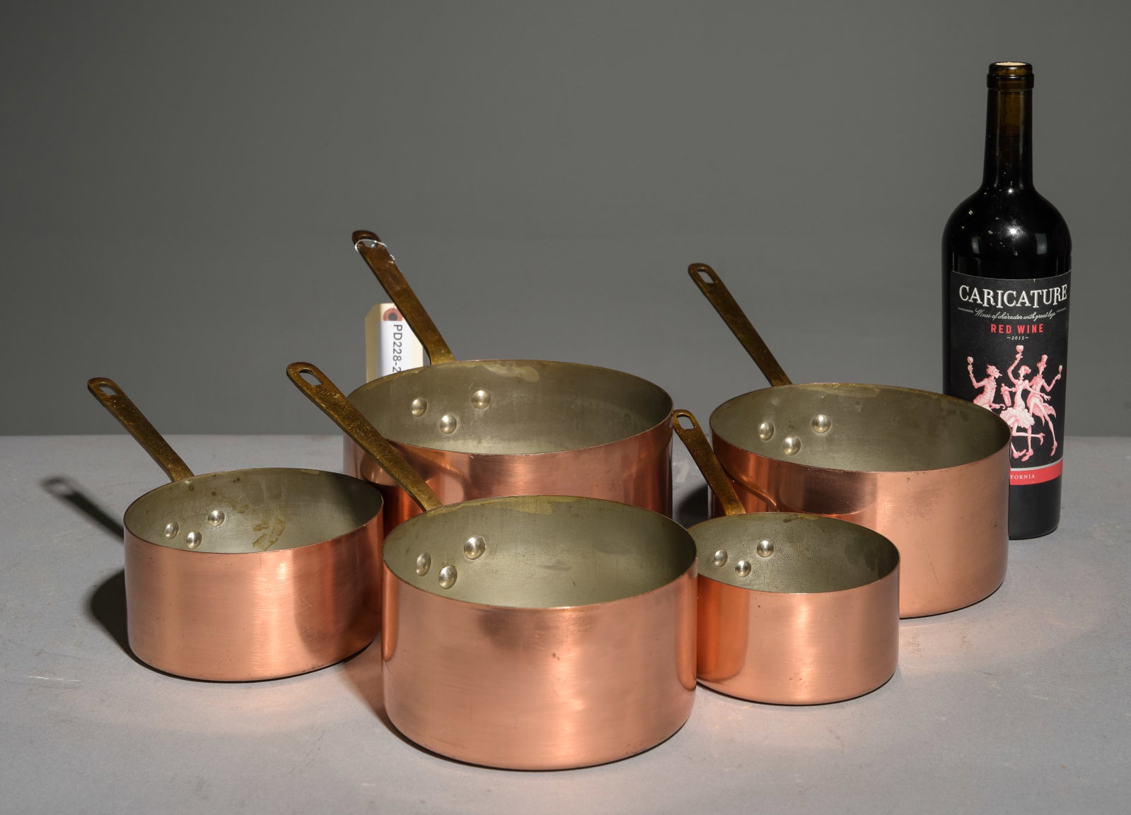 Set of 5 French Polished Copper Sauce Pans: Set of 5 French Polished Copper Sauce Pans - 7.5 inches tall x 16 x 8