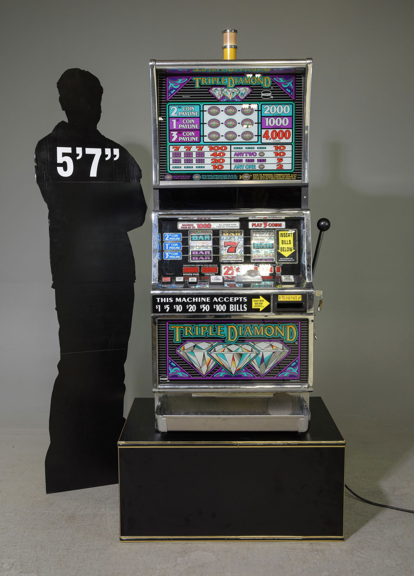 IGT Triple Diamond Slot Machine: International Game Technology Triple Diamond Slot Machine, Model Number BS133CW, Manufactured October 1996 - 70 inches tall x 30.5 x 21