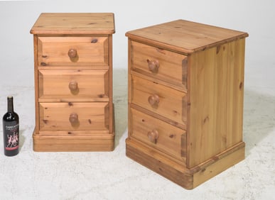 British Pine Pair of Three Drawer Chests / Nightstands