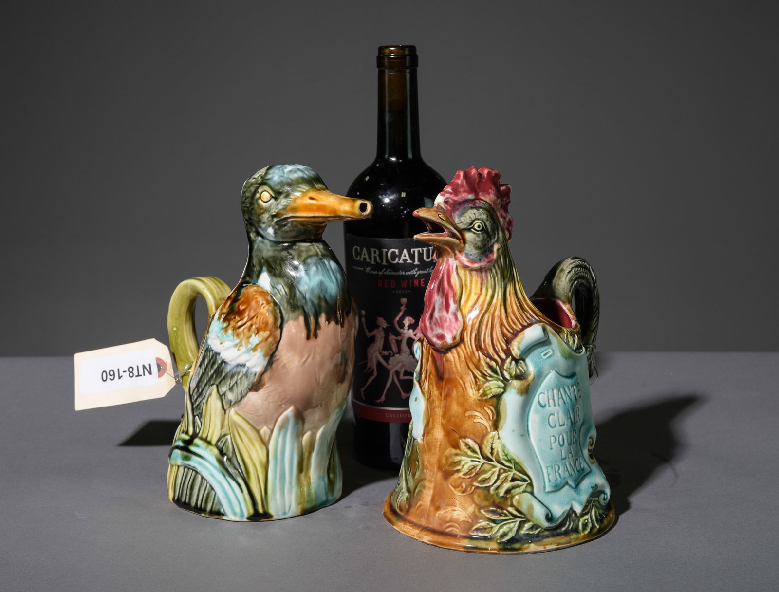 2pcs French Onnaing Majolica Rooster & Duck Pitchers (1 of 5)