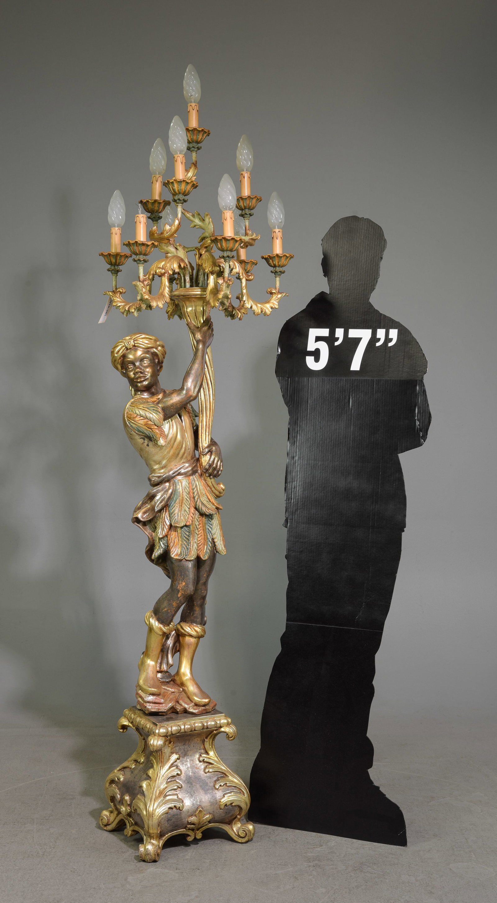 Nubian Figural Polychrome / Gilded Torchiere Floor Lamp (1 of 9)