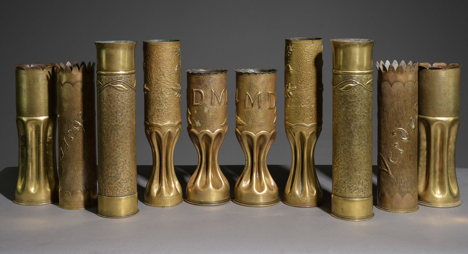 Five Pairs (10pc) of Brass Trench Art Vases #2 (1 of 12)