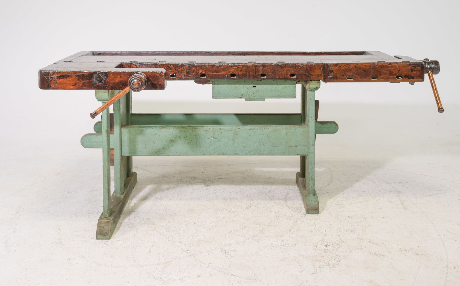 British Work Table / Bench with Vices & Painted Base (1 of 5)