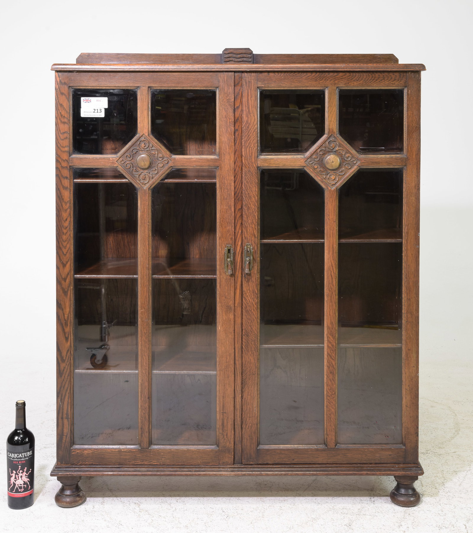 British Oak Double Door Bookcase c.1920's-30's (1 of 3)