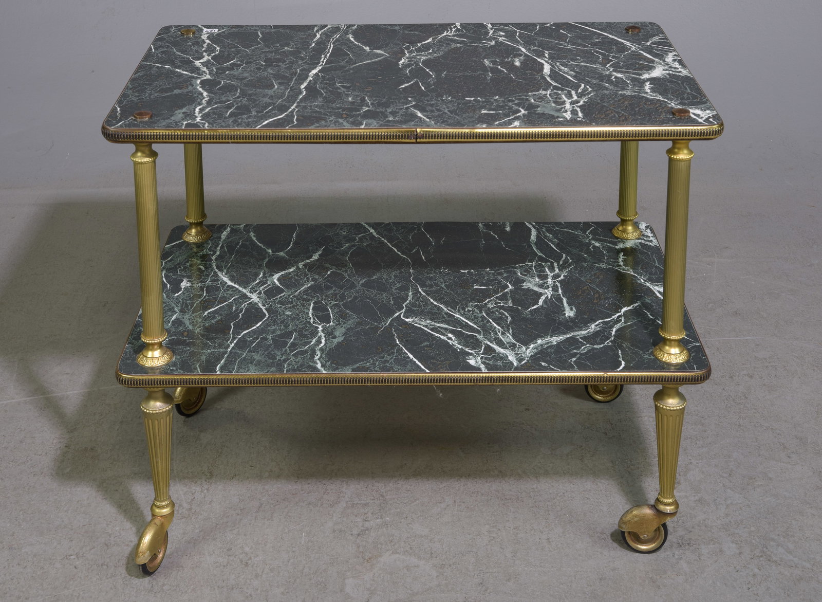 French Brass Finished Faux Marble Cart / Trolley: French Brass Finished Faux Marble Cart / Trolley - 25.5 in tall x 31 x 17.5