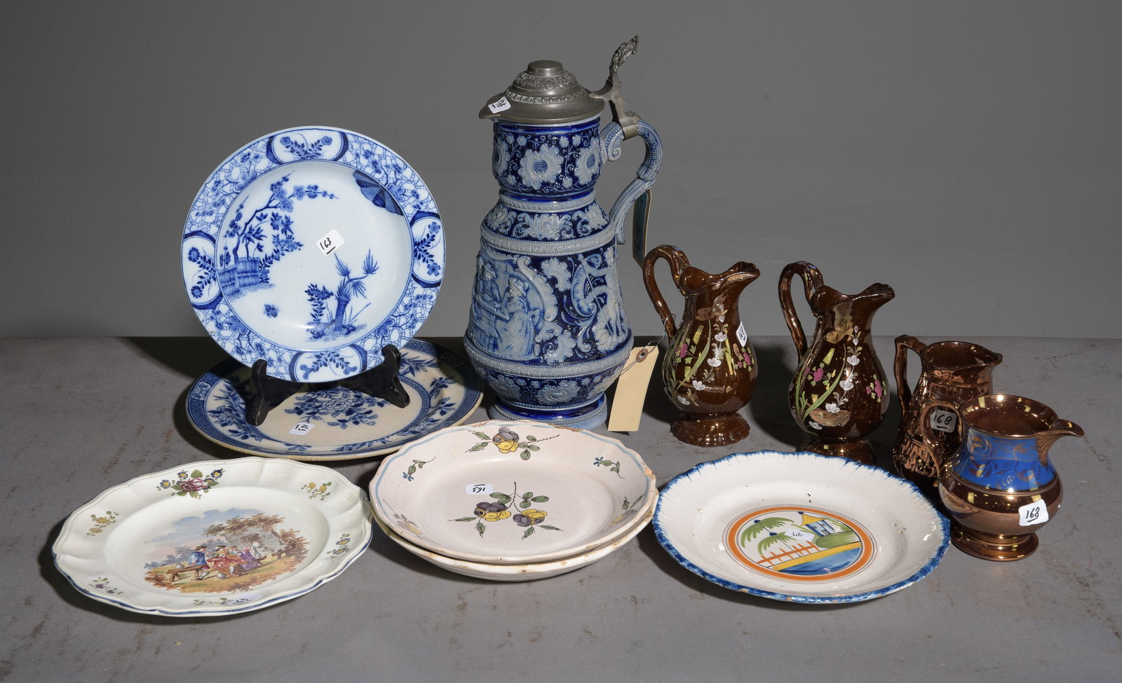 Salt Glaze Stein, 4 Jersey Pitchers & 6 Plates (1 of 7)