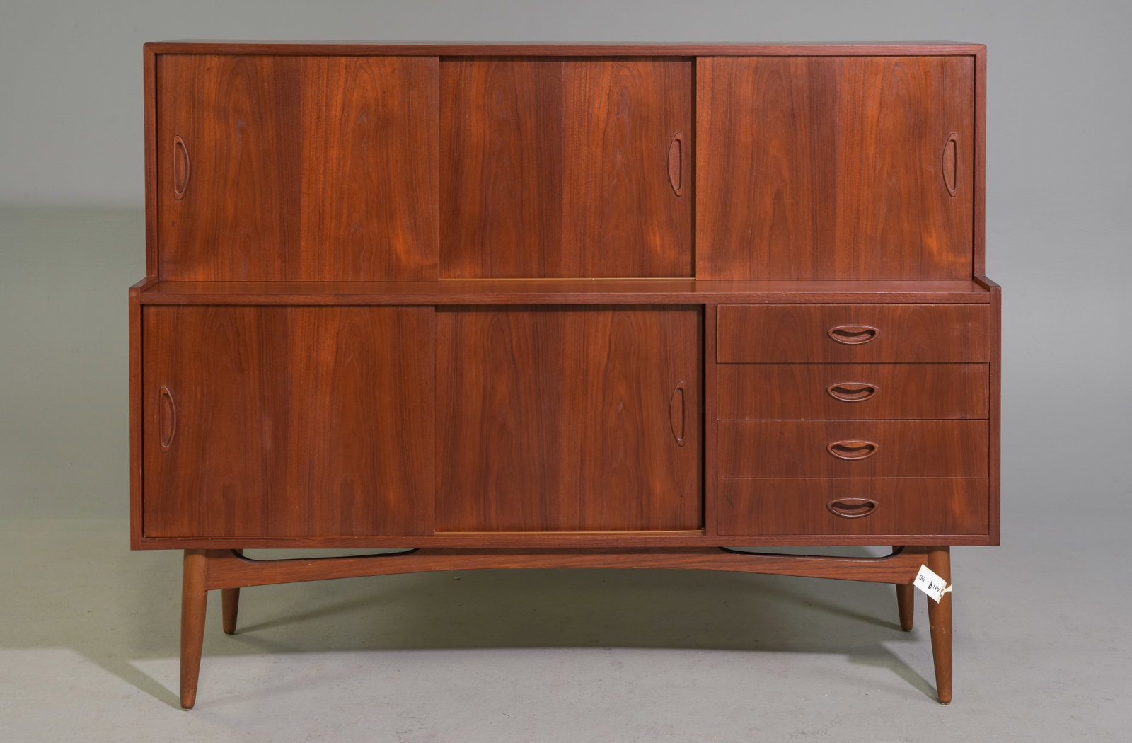 Danish Modern Sliding Door Cocktail Cabinet: Danish Mid Century Modern Sliding Door Cocktail Cabinet / Sideboard - 47 in tall x 61 x 17