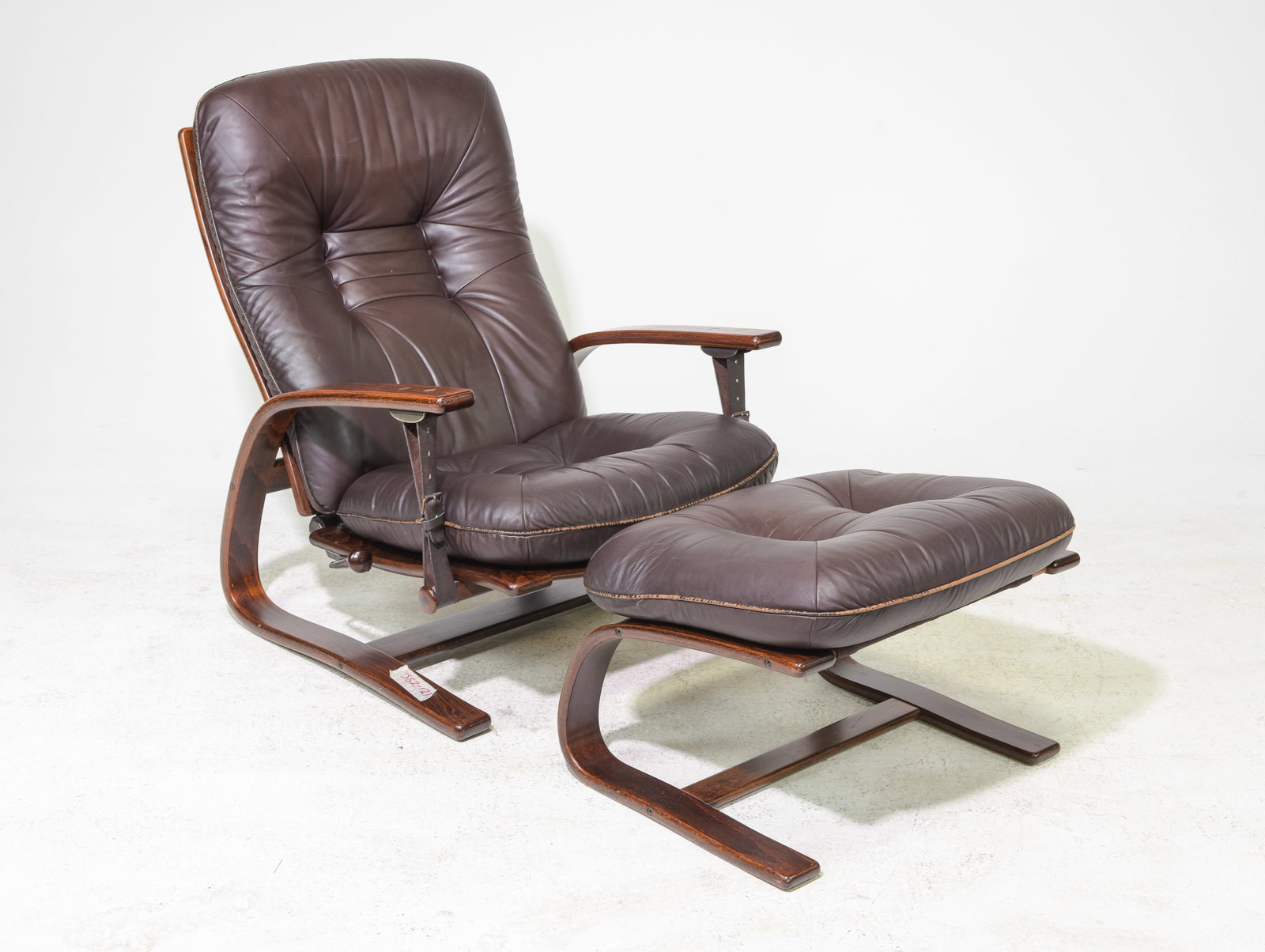 Scandinavian Mid Century Modern Leather Chair & Stool (1 of 4)
