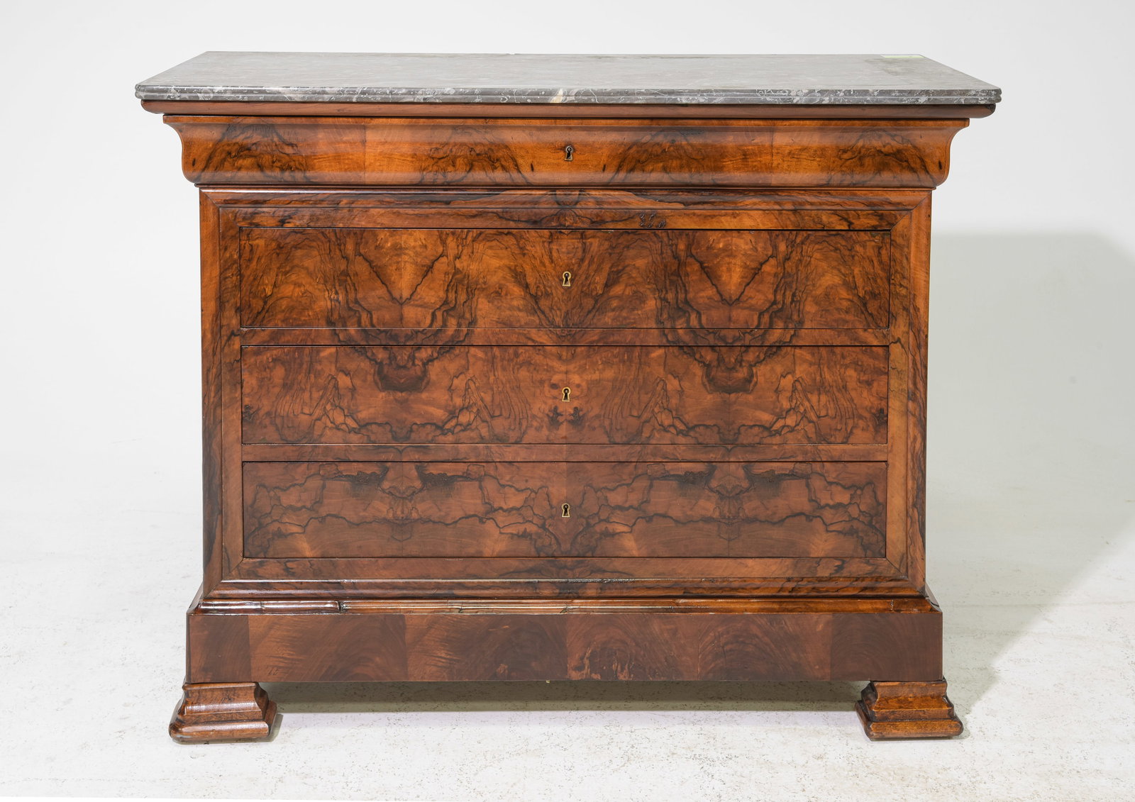 Louis Philippe Style Marble Top Burled Walnut Chest (1 of 7)