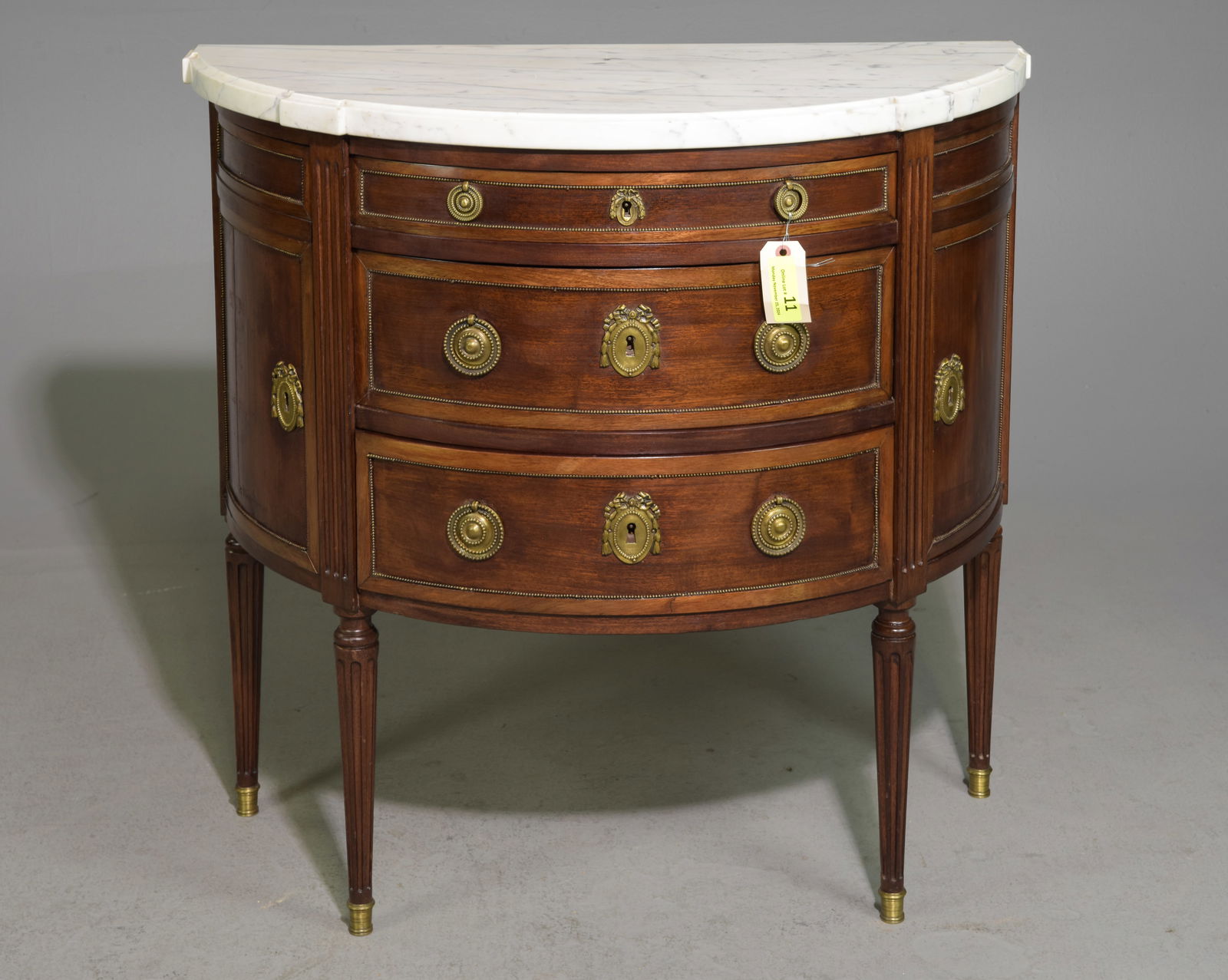 Louis XVI Style White Marble Top Demilune Chest (1 of 4)