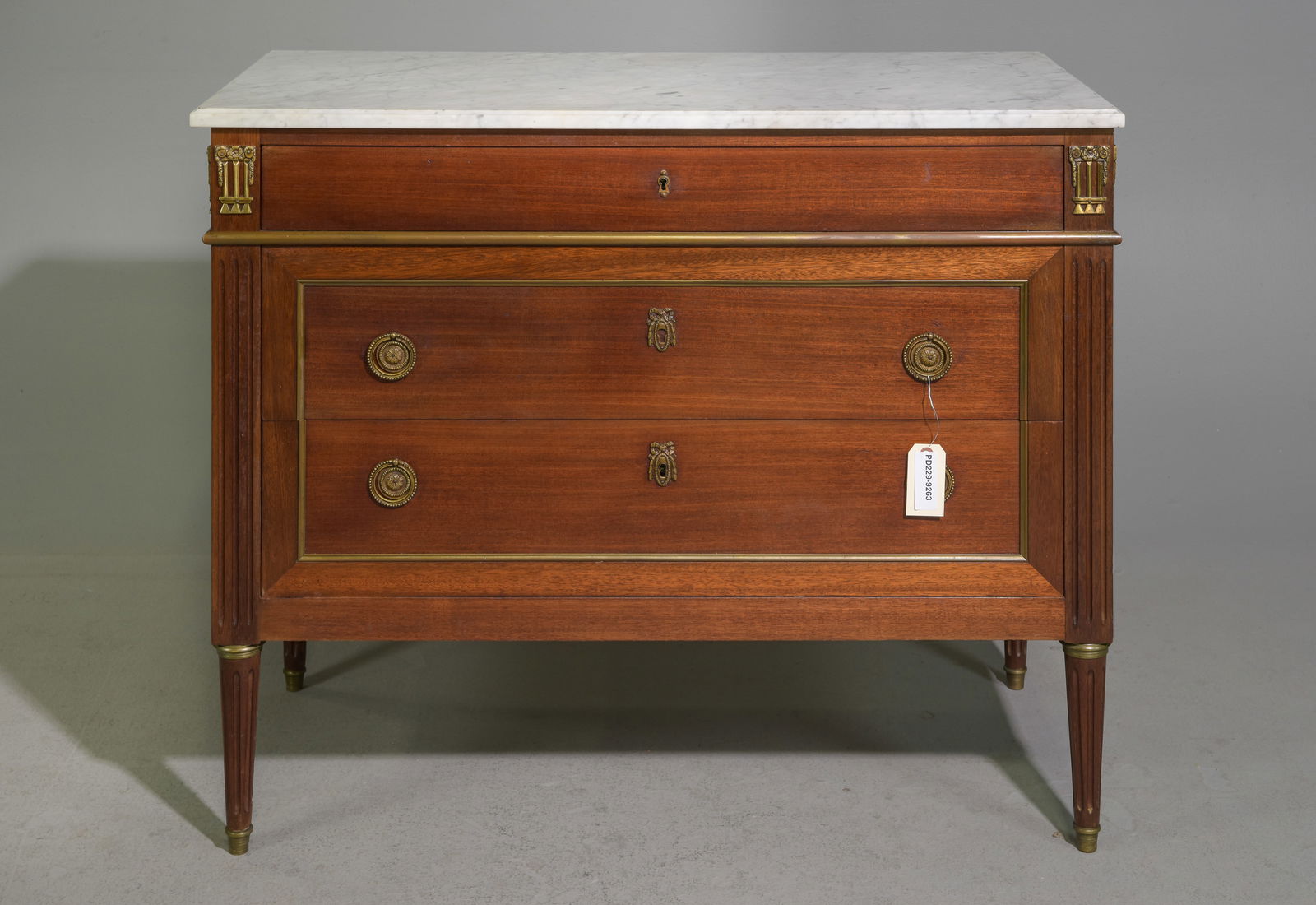 Louis XVI Style White Marble Top Mahogany Chest (1 of 5)
