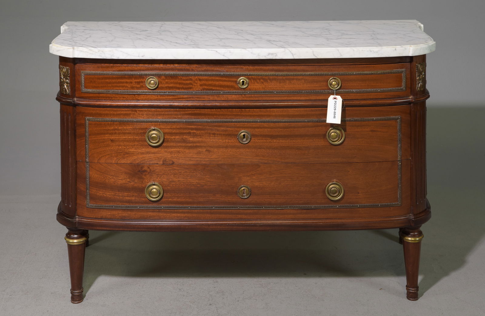 Louis XVI Style White Marble Top Three Drawer Chest (1 of 5)