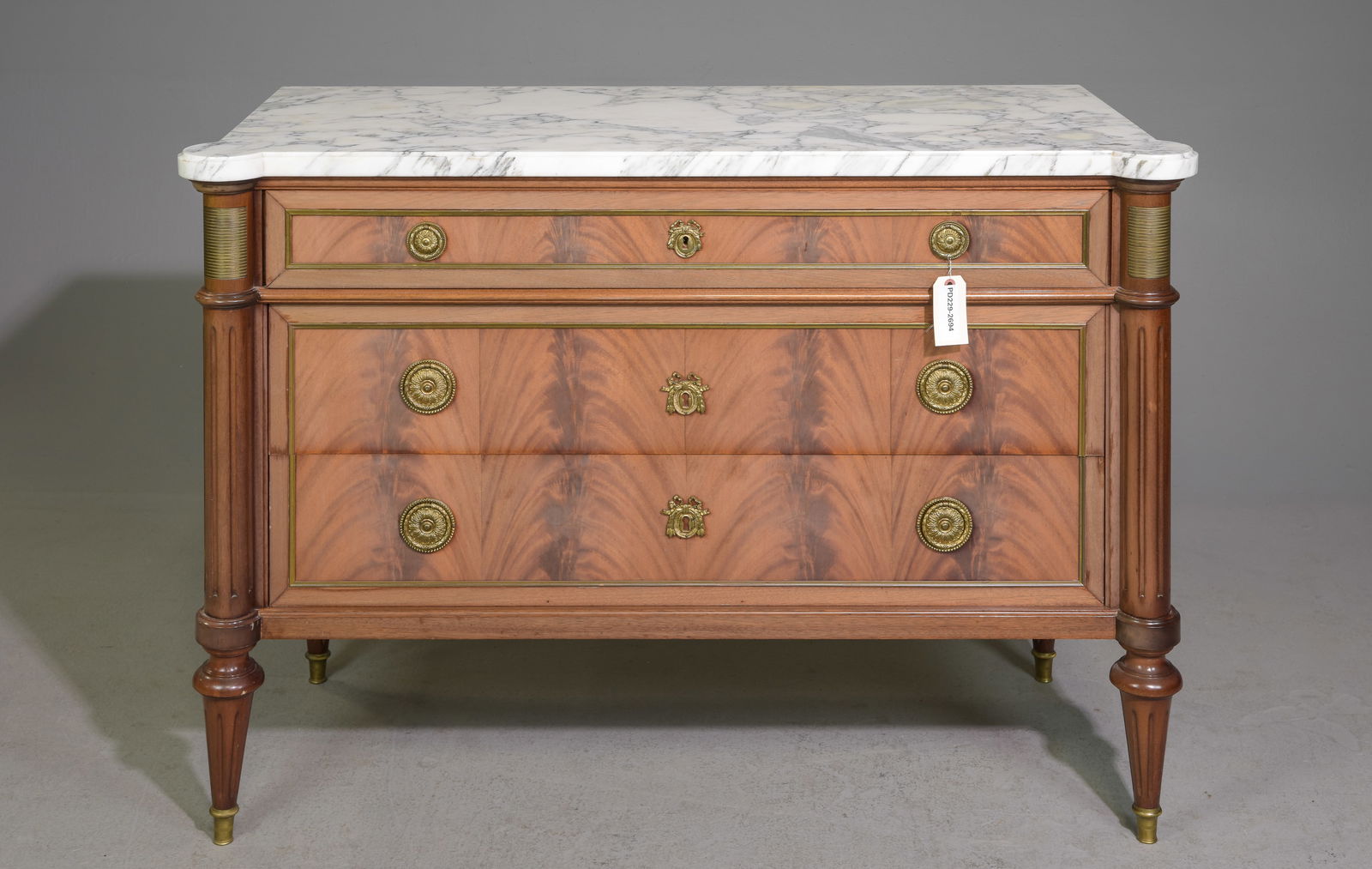 Louis XVI Style White Marble Top Three Drawer Chest (1 of 5)