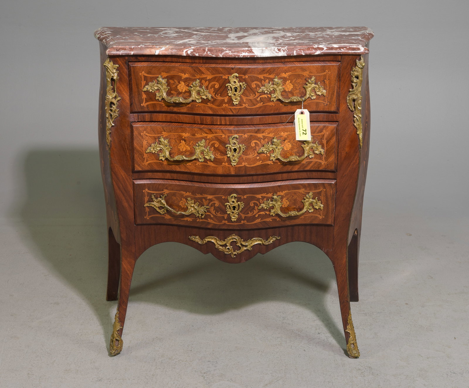 Louis XV Style Marble Top Marquetry Inlaid Chest (1 of 6)