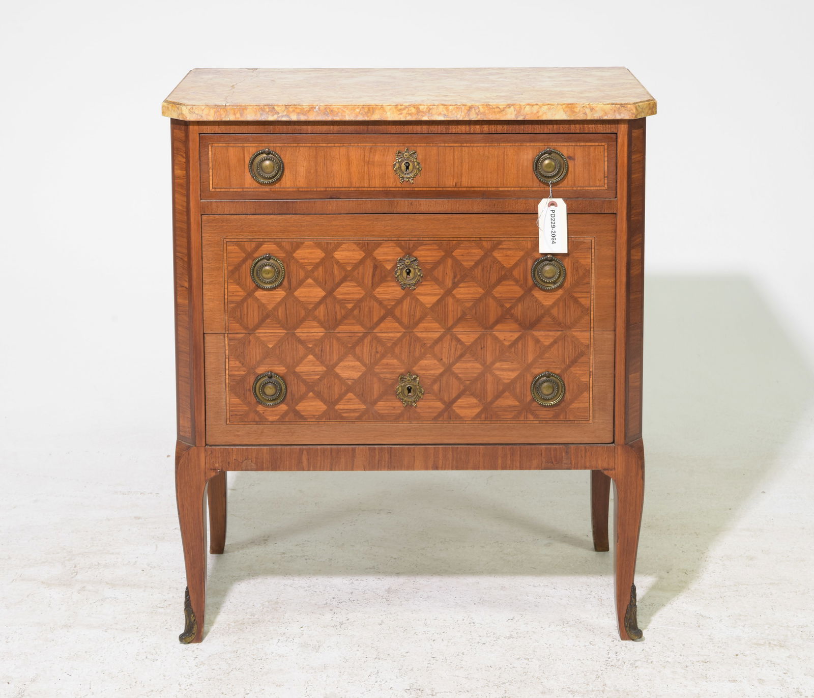 French Marble Top Marquetry Inlaid Three Drawer Chest (1 of 5)