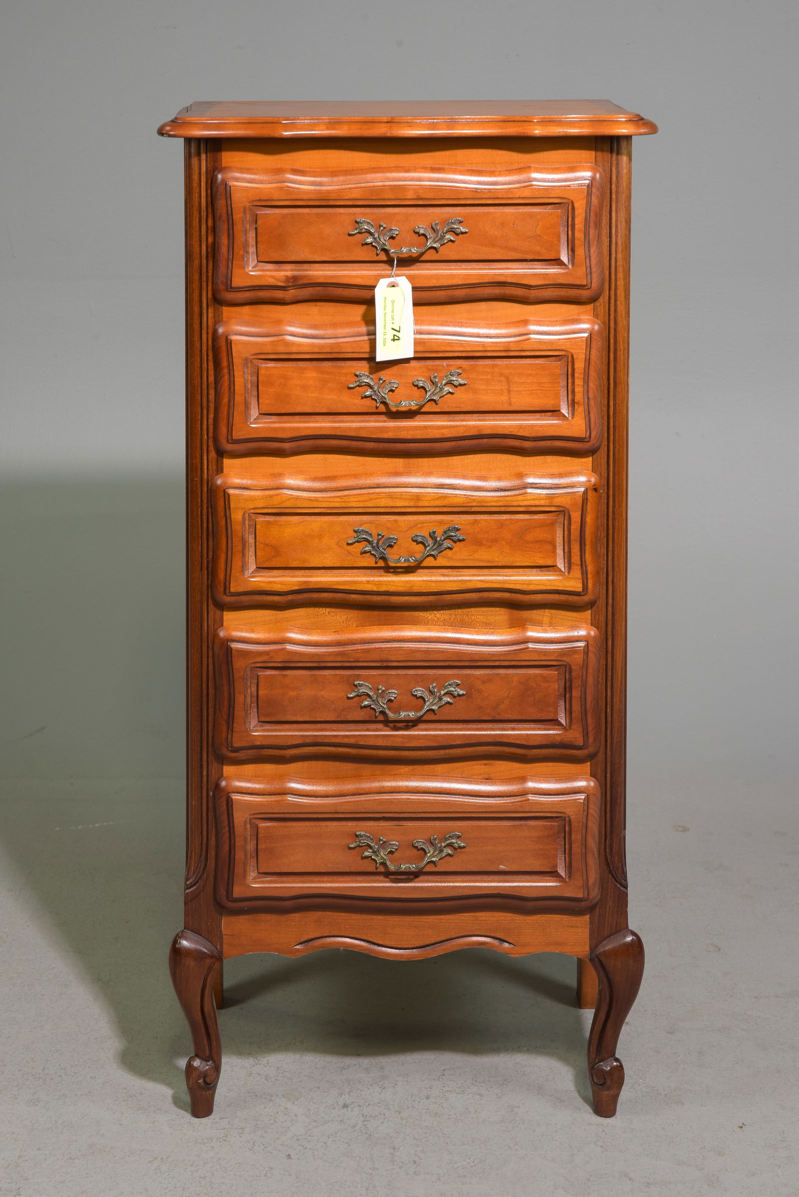 Louis XV Style Tall Narrow 5 Drawer Chest c.1940's (1 of 3)