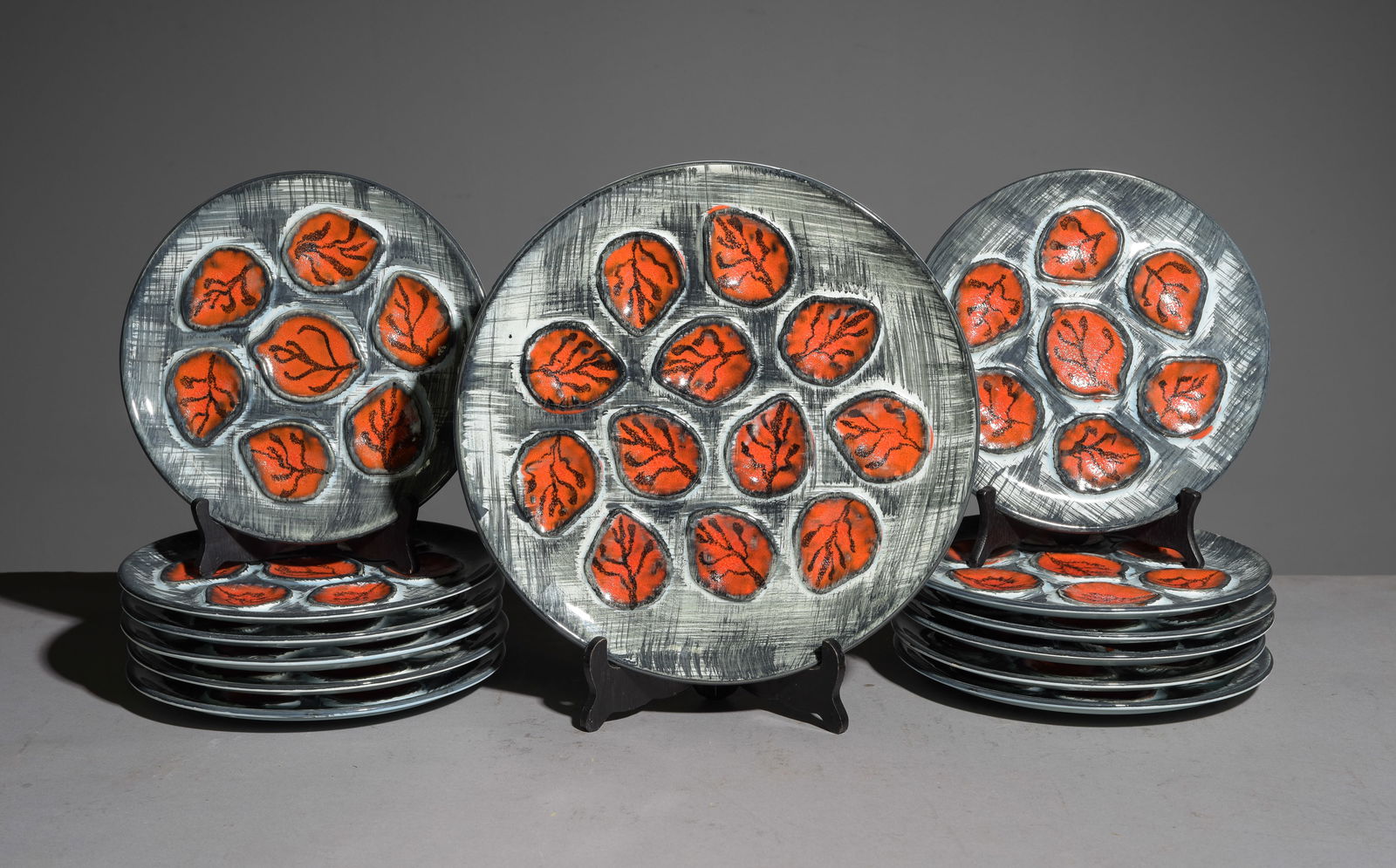 13pc French Oyster Plate Set - Platter & 12 Plates (1 of 5)