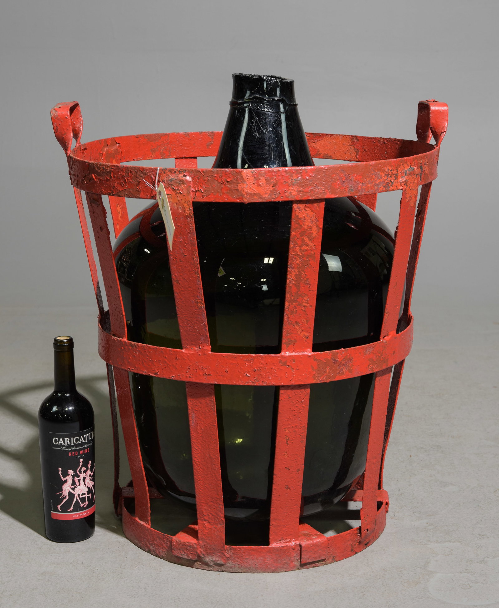 Dark Glass Large Demijohn / Bottle In Iron Basket (1 of 3)