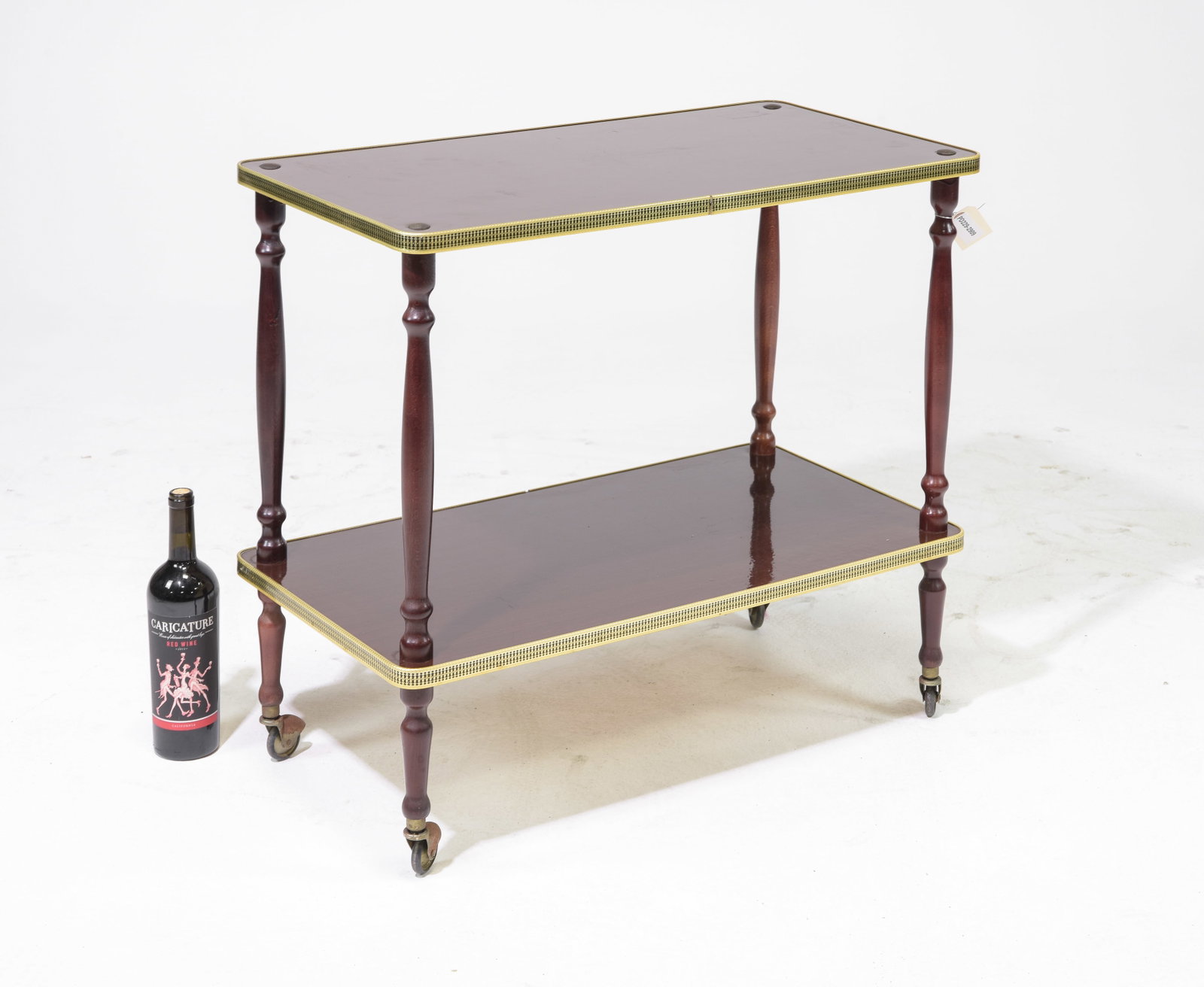 French Two Tier Mahogany Veneer Trolley: French Two Tier Mahogany Veneer Trolley / Cart - 26.5 in tall x 29.5 x 16