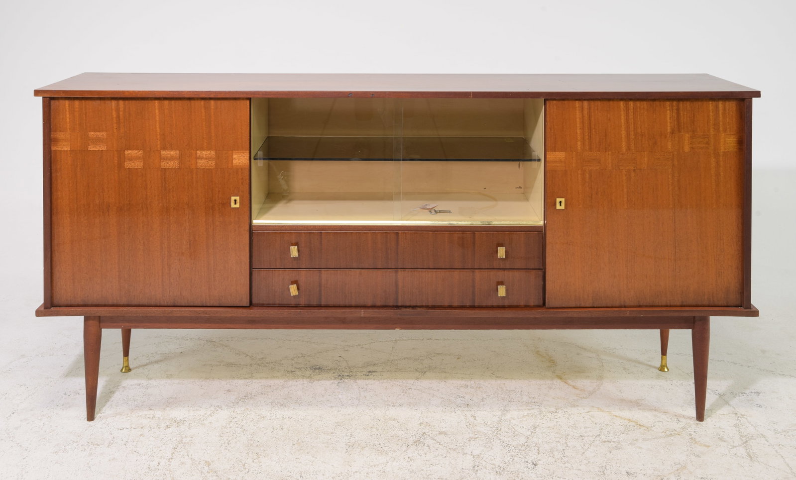 French Mid Century Modern Style Sideboard #4: French Mid Century Modern Style Mahogany Sideboard / Enfilade - 37.5 in tall x 79 x 18