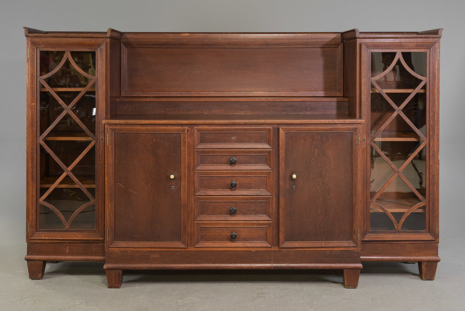 English Large Oak Side By Side Sideboard / Cupboard: English Large Oak Side By Side Sideboard / Cupboard - 61 in tall x 98 x 18